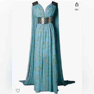 Women's Chiffon Halloween Costume Blue Long Train Dress (Khaleesi)